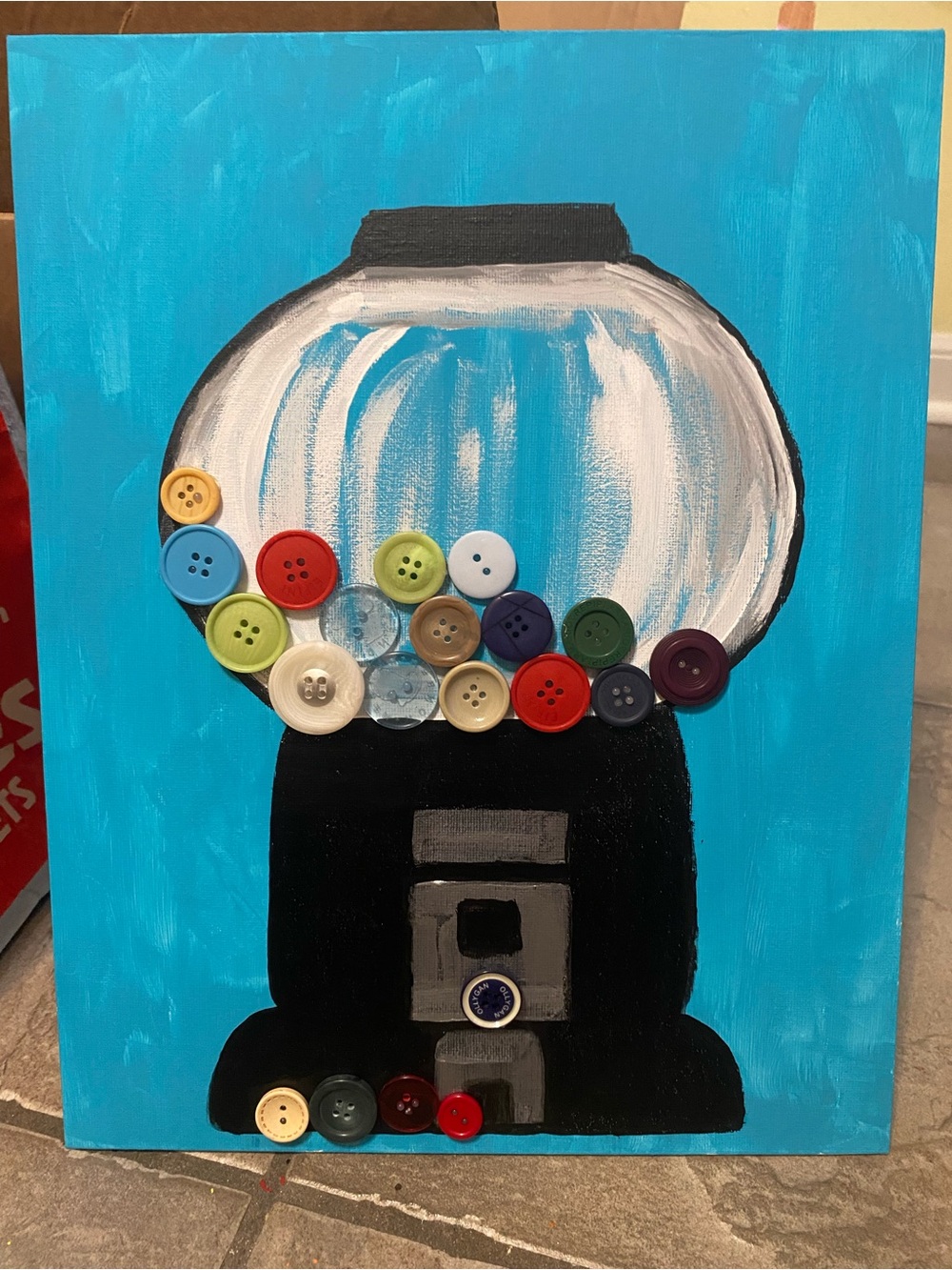 Handmade Turquoise Gumball Machine Wall Art with Button Accents 11x14